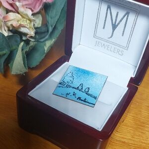 Vintage Enamel On Copper 1" Square Pin Trees Blue Signed